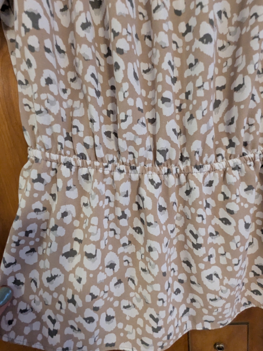 Nine West Beige Animal Print Smocked Peplum Top - Picture 8 of 10